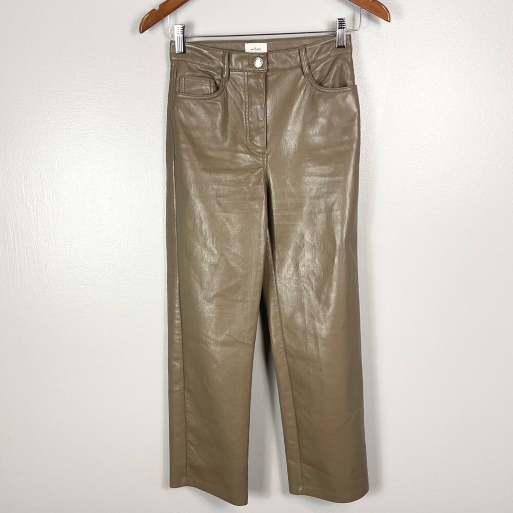 Wilfred Aritzia Vegan Leather Straight Leg Pants Woman size 0 Taupe